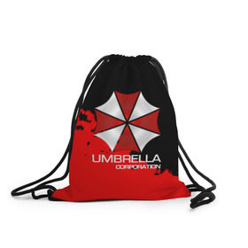 Рюкзак-мешок 3D с принтом UMBRELLA CORP в Белгороде, 100% полиэстер | плотность ткани — 200 г/м2, размер — 35 х 45 см; лямки — толстые шнурки, застежка на шнуровке, без карманов и подкладки | biohazard | biohazard 7 | crocodile | fang | game | hand | monster | new umbrella | resident evil | resident evil 7 | umbrella | umbrella corp | umbrella corporation | zombie | обитель