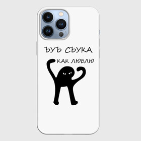 Чехол для iPhone 13 Pro Max с принтом ЪУЪ в Белгороде,  |  | 14 февраля | animal | art | black | meme | trend | влюбленным | голова | день святого валентина | животные | кот | кот мем | кошка | лапки | лапы | любовь | мем | мемы | надпись | праздник | слова | тренд | ъуъ | юмор