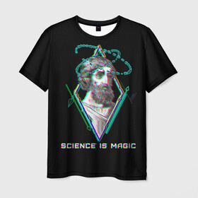 Мужская футболка 3D с принтом Magic is science - Пифагор в Белгороде, 100% полиэфир | прямой крой, круглый вырез горловины, длина до линии бедер | magic | science | астрономия | геометрия | картинки | математика | мем | наука | пифагор | приколы | треугольник | физика | школа | школьник