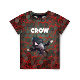 Детская футболка 3D с принтом BRAWL STARS CROW. в Белгороде, 100% гипоаллергенный полиэфир | прямой крой, круглый вырез горловины, длина до линии бедер, чуть спущенное плечо, ткань немного тянется | bea | bibi | brawl stars | colt | crow | el brown | leon | leon shark | max | nita | sally leon | shark | акула | беа | берли | биби | бравл старс | браун | ворон | кольт | леон | леон акула | макс | нита | шелли