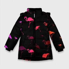 Зимняя куртка для девочек 3D с принтом Фламинго в Белгороде, ткань верха — 100% полиэстер; подклад — 100% полиэстер, утеплитель — 100% полиэстер. | длина ниже бедра, удлиненная спинка, воротник стойка и отстегивающийся капюшон. Есть боковые карманы с листочкой на кнопках, утяжки по низу изделия и внутренний карман на молнии. 

Предусмотрены светоотражающий принт на спинке, радужный светоотражающий элемент на пуллере молнии и на резинке для утяжки. | минимализм | прикольные картинки | прикольные надписи | розовый фламинго | фламинго