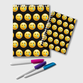 Блокнот с принтом New Emoji в Белгороде, 100% бумага | 48 листов, плотность листов — 60 г/м2, плотность картонной обложки — 250 г/м2. Листы скреплены удобной пружинной спиралью. Цвет линий — светло-серый
 | crying | emoji | smile | smiling face with tear | tear | плачущий | слеза | смайлик | улыбка | эмодзи