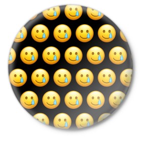 Значок с принтом New Emoji в Белгороде,  металл | круглая форма, металлическая застежка в виде булавки | crying | emoji | smile | smiling face with tear | tear | плачущий | слеза | смайлик | улыбка | эмодзи