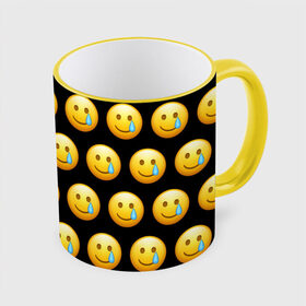 Кружка с полной запечаткой с принтом New Emoji в Белгороде, керамика | ёмкость 330 мл | Тематика изображения на принте: crying | emoji | smile | smiling face with tear | tear | плачущий | слеза | смайлик | улыбка | эмодзи