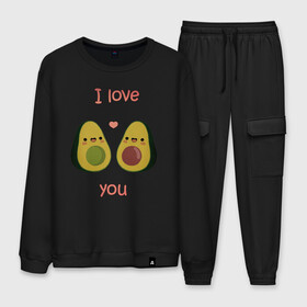 Мужской костюм хлопок с принтом AVOCADO LOVE в Белгороде, 100% хлопок | на свитшоте круглая горловина, мягкая резинка по низу. Брюки заужены к низу, на них два вида карманов: два “обычных” по бокам и два объемных, с клапанами, расположенные ниже линии бедра. Брюки с мягкой трикотажной резинкой на поясе и по низу штанин. В поясе для дополнительного комфорта — широкие завязки | Тематика изображения на принте: avokado | авокадо