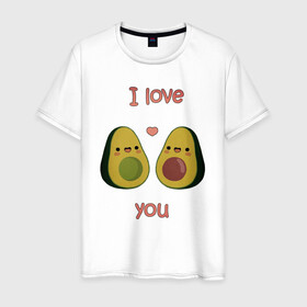 Мужская футболка хлопок с принтом AVOCADO LOVE в Белгороде, 100% хлопок | прямой крой, круглый вырез горловины, длина до линии бедер, слегка спущенное плечо. | avokado | авокадо