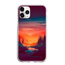 Чехол для iPhone 11 Pro Max матовый с принтом Minimal forest sunset в Белгороде, Силикон |  | forest | light | minimal | mountain | orange | purple | stone | sunset | water | вода | горы | закат | минимализм | оранжевый | фиолетовый