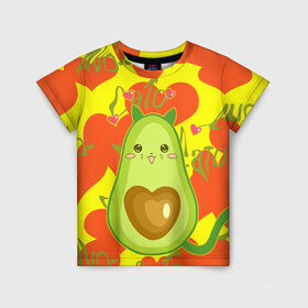 Детская футболка 3D с принтом авокадо в Белгороде, 100% гипоаллергенный полиэфир | прямой крой, круглый вырез горловины, длина до линии бедер, чуть спущенное плечо, ткань немного тянется | avocado | cat | cats | funny | авокадо | зеленый авокадо | кот