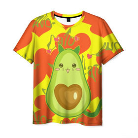 Мужская футболка 3D с принтом авокадо в Белгороде, 100% полиэфир | прямой крой, круглый вырез горловины, длина до линии бедер | avocado | cat | cats | funny | авокадо | зеленый авокадо | кот