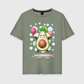Женская футболка хлопок Oversize с принтом АВОКАДО в Белгороде, 100% хлопок | свободный крой, круглый ворот, спущенный рукав, длина до линии бедер
 | avocado | character | cute pictures | exotic | fruit | nut | vegan | vegetables | vegetarian | авокадо | веган | вегетарианец | милые картинки | овощи | орех | персонаж | фрукты | экзотика