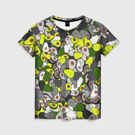 Женская футболка 3D с принтом Камуфляж с авокадо в Белгороде, 100% полиэфир ( синтетическое хлопкоподобное полотно) | прямой крой, круглый вырез горловины, длина до линии бедер | avocado | адвокадо | веган | еда | камо | милитари | оовощь | паттерн | фрукт | хаки