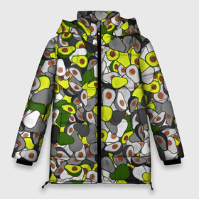 Женская зимняя куртка 3D с принтом Камуфляж с авокадо в Белгороде, верх — 100% полиэстер; подкладка — 100% полиэстер; утеплитель — 100% полиэстер | длина ниже бедра, силуэт Оверсайз. Есть воротник-стойка, отстегивающийся капюшон и ветрозащитная планка. 

Боковые карманы с листочкой на кнопках и внутренний карман на молнии | Тематика изображения на принте: avocado | адвокадо | веган | еда | камо | милитари | оовощь | паттерн | фрукт | хаки