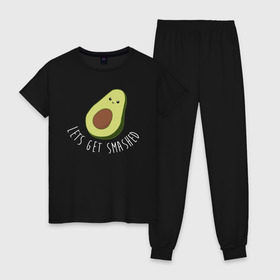 Женская пижама хлопок с принтом Авокадо в Белгороде, 100% хлопок | брюки и футболка прямого кроя, без карманов, на брюках мягкая резинка на поясе и по низу штанин | авокадо | мемы | минимализм | прикольные картинки | прикольные надписи | растение | фрукт
