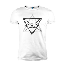 Мужская футболка премиум с принтом OKO II в Белгороде, 92% хлопок, 8% лайкра | приталенный силуэт, круглый вырез ворота, длина до линии бедра, короткий рукав | глаз | око | пирамида | треугольник