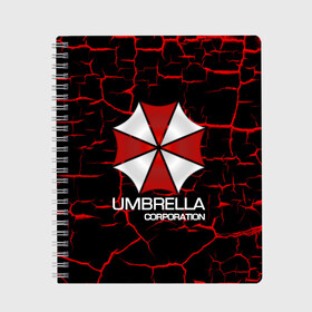 Тетрадь с принтом UMBRELLA CORP в Белгороде, 100% бумага | 48 листов, плотность листов — 60 г/м2, плотность картонной обложки — 250 г/м2. Листы скреплены сбоку удобной пружинной спиралью. Уголки страниц и обложки скругленные. Цвет линий — светло-серый
 | biohazard | biohazard 7 | crocodile | fang | game | hand | monster | new umbrella | resident evil | resident evil 7 | umbrella | umbrella corp | umbrella corporation | zombie | обитель