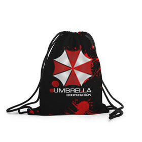 Рюкзак-мешок 3D с принтом UMBRELLA CORP в Белгороде, 100% полиэстер | плотность ткани — 200 г/м2, размер — 35 х 45 см; лямки — толстые шнурки, застежка на шнуровке, без карманов и подкладки | biohazard | biohazard 7 | crocodile | fang | game | hand | monster | new umbrella | resident evil | resident evil 7 | umbrella | umbrella corp | umbrella corporation | zombie | обитель