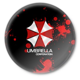 Значок с принтом UMBRELLA CORP в Белгороде,  металл | круглая форма, металлическая застежка в виде булавки | biohazard | biohazard 7 | crocodile | fang | game | hand | monster | new umbrella | resident evil | resident evil 7 | umbrella | umbrella corp | umbrella corporation | zombie | обитель