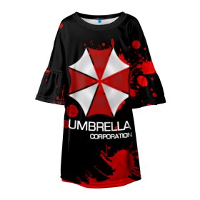 Детское платье 3D с принтом UMBRELLA CORP в Белгороде, 100% полиэстер | прямой силуэт, чуть расширенный к низу. Круглая горловина, на рукавах — воланы | biohazard | biohazard 7 | crocodile | fang | game | hand | monster | new umbrella | resident evil | resident evil 7 | umbrella | umbrella corp | umbrella corporation | zombie | обитель