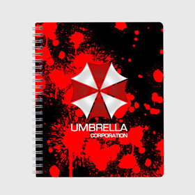 Тетрадь с принтом UMBRELLA CORP в Белгороде, 100% бумага | 48 листов, плотность листов — 60 г/м2, плотность картонной обложки — 250 г/м2. Листы скреплены сбоку удобной пружинной спиралью. Уголки страниц и обложки скругленные. Цвет линий — светло-серый
 | biohazard | biohazard 7 | crocodile | fang | game | hand | monster | new umbrella | resident evil | resident evil 7 | umbrella | umbrella corp | umbrella corporation | zombie | обитель