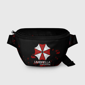 Поясная сумка 3D с принтом UMBRELLA CORP в Белгороде, 100% полиэстер | плотная ткань, ремень с регулируемой длиной, внутри несколько карманов для мелочей, основное отделение и карман с обратной стороны сумки застегиваются на молнию | biohazard | biohazard 7 | crocodile | fang | game | hand | monster | new umbrella | resident evil | resident evil 7 | umbrella | umbrella corp | umbrella corporation | zombie | обитель