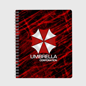 Тетрадь с принтом UMBRELLA CORP в Белгороде, 100% бумага | 48 листов, плотность листов — 60 г/м2, плотность картонной обложки — 250 г/м2. Листы скреплены сбоку удобной пружинной спиралью. Уголки страниц и обложки скругленные. Цвет линий — светло-серый
 | biohazard | biohazard 7 | crocodile | fang | game | hand | monster | new umbrella | resident evil | resident evil 7 | umbrella | umbrella corp | umbrella corporation | zombie | обитель