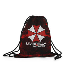 Рюкзак-мешок 3D с принтом UMBRELLA CORP в Белгороде, 100% полиэстер | плотность ткани — 200 г/м2, размер — 35 х 45 см; лямки — толстые шнурки, застежка на шнуровке, без карманов и подкладки | biohazard | biohazard 7 | crocodile | fang | game | hand | monster | new umbrella | resident evil | resident evil 7 | umbrella | umbrella corp | umbrella corporation | zombie | обитель