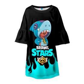 Детское платье 3D с принтом BRAWL STARS LEON. в Белгороде, 100% полиэстер | прямой силуэт, чуть расширенный к низу. Круглая горловина, на рукавах — воланы | bea | bib | brawl stars | crow | el brown | leon | max | nita | sally leon | shark | акула | биа | биби | бравл старс | ворон | игра | леон | макс | нита | оборотень | салли леон | сэлли леон | шарк | эл браун
