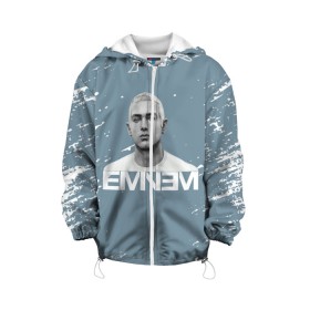 Детская куртка 3D с принтом EMINEM. в Белгороде, 100% полиэстер | застежка — молния, подол и капюшон оформлены резинкой с фиксаторами, по бокам — два кармана без застежек, один потайной карман на груди, плотность верхнего слоя — 90 г/м2; плотность флисового подклада — 260 г/м2 | eminem | marshall bruce mathers | music to be murdered by | rap | американский рэпер | зарубежный реп | маршалл брюс мэтерс | музыка | реп | рэпер | эм | эминем