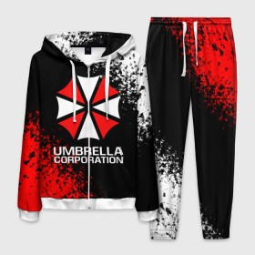 Мужской костюм 3D с принтом UMBRELLA CORPORATION. в Белгороде, 100% полиэстер | Манжеты и пояс оформлены тканевой резинкой, двухслойный капюшон со шнурком для регулировки, карманы спереди | corp | corporation | resident evil | umbrella | umbrella corporation | зомби апокалипсис | зонт | игра