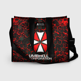 Сумка-шоппер 3D с принтом UMBRELLA CORPORATION в Белгороде, 100% полиэстер | застегивается на металлическую кнопку; внутренний карман застегивается на молнию. Стенки укреплены специальным мягким материалом, чтобы защитить содержимое от несильных ударов
 | corp | corporation | resident evil | umbrella | umbrella corporation | зомби апокалипсис | зонт | игра