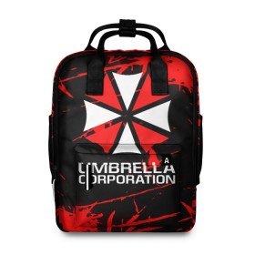 Женский рюкзак 3D с принтом UMBRELLA CORPORATION. в Белгороде, 100% полиэстер | лямки с регулируемой длиной, сверху ручки, чтобы рюкзак нести как сумку. Основное отделение закрывается на молнию, как и внешний карман. Внутри два дополнительных кармана, один из которых закрывается на молнию. По бокам два дополнительных кармашка, куда поместится маленькая бутылочка
 | corp | corporation | resident evil | umbrella | umbrella corporation | зомби апокалипсис | зонт | игра