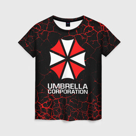 Женская футболка 3D с принтом UMBRELLA CORPORATION. в Белгороде, 100% полиэфир ( синтетическое хлопкоподобное полотно) | прямой крой, круглый вырез горловины, длина до линии бедер | corp | corporation | resident evil | umbrella | umbrella corporation | зомби апокалипсис | зонт | игра