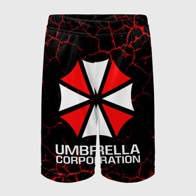 Детские спортивные шорты 3D с принтом UMBRELLA CORPORATION в Белгороде,  100% полиэстер
 | пояс оформлен широкой мягкой резинкой, ткань тянется
 | corp | corporation | resident evil | umbrella | umbrella corporation | зомби апокалипсис | зонт | игра