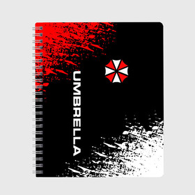 Тетрадь с принтом UMBRELLA CORPORATION в Белгороде, 100% бумага | 48 листов, плотность листов — 60 г/м2, плотность картонной обложки — 250 г/м2. Листы скреплены сбоку удобной пружинной спиралью. Уголки страниц и обложки скругленные. Цвет линий — светло-серый
 | corp | corporation | resident evil | umbrella | umbrella corporation | зомби апокалипсис | зонт | игра