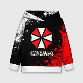 Детская толстовка 3D с принтом UMBRELLA CORPORATION. в Белгороде, 100% полиэстер | двухслойный капюшон со шнурком для регулировки, мягкие манжеты на рукавах и по низу толстовки, спереди карман-кенгуру с мягким внутренним слоем | corp | corporation | resident evil | umbrella | umbrella corporation | зомби апокалипсис | зонт | игра