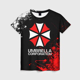 Женская футболка 3D с принтом UMBRELLA CORPORATION. в Белгороде, 100% полиэфир ( синтетическое хлопкоподобное полотно) | прямой крой, круглый вырез горловины, длина до линии бедер | corp | corporation | resident evil | umbrella | umbrella corporation | зомби апокалипсис | зонт | игра