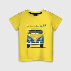 Детская футболка хлопок с принтом Я люблю вас (Yellow-blue bus) в Белгороде, 100% хлопок | круглый вырез горловины, полуприлегающий силуэт, длина до линии бедер | Тематика изображения на принте: 14 февраля | bus | camper | i love you | love you | volkswagen | vw | автобус | автомобилисту | английский | бейсболка | бутылка | валентинов день | водителю | день влюбленных | день святого валент | кепка | кружка | люблю
