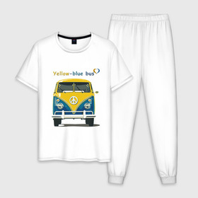 Мужская пижама хлопок с принтом Я люблю вас (Yellow-blue bus) в Белгороде, 100% хлопок | брюки и футболка прямого кроя, без карманов, на брюках мягкая резинка на поясе и по низу штанин
 | Тематика изображения на принте: 14 февраля | bus | camper | i love you | love you | volkswagen | vw | автобус | автомобилисту | английский | бейсболка | бутылка | валентинов день | водителю | день влюбленных | день святого валент | кепка | кружка | люблю