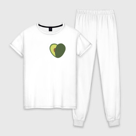 Женская пижама хлопок с принтом Avocado Heart в Белгороде, 100% хлопок | брюки и футболка прямого кроя, без карманов, на брюках мягкая резинка на поясе и по низу штанин | avocado | vegan | vegetarian | авокадо | веган | вегетарианство
