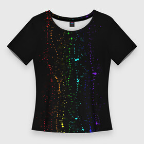 Женская футболка 3D Slim с принтом Аркобалено в Белгороде,  |  | color | капли | краски | палитра | радуга | темная основа | цвета