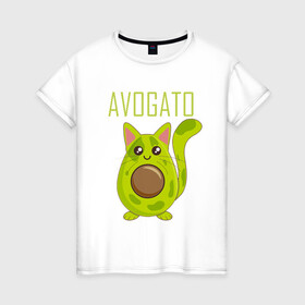 Женская футболка хлопок с принтом AVOCATO в Белгороде, 100% хлопок | прямой крой, круглый вырез горловины, длина до линии бедер, слегка спущенное плечо | avocado | avocato | avogato | cat | cats | авокадо | авокато | авокот | картинка | картинки | кот | коте | котэ | прикольная | прикольные