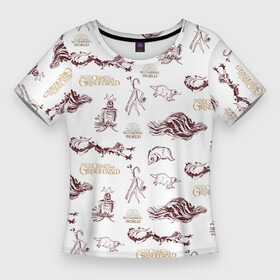 Женская футболка 3D Slim с принтом Fantastic Beasts в Белгороде,  |  | Тематика изображения на принте: bowtruckle | fantastic beasts | niffler | vdosadir | zouwu | авгурия | зуву | лечурка | лукотрус | нюхлер | нюхль | феникс