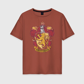 Женская футболка хлопок Oversize с принтом Coat of gryffindor в Белгороде, 100% хлопок | свободный крой, круглый ворот, спущенный рукав, длина до линии бедер
 | vdgerir | гарри поттер | гриффиндор | дамблдор | добби | слизерин | хогвартс