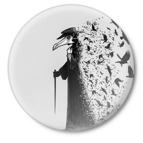Значок с принтом Чумной доктор в Белгороде,  металл | круглая форма, металлическая застежка в виде булавки | lord | plague | болезнь | вороны | доктор | маска | птицы | чумной
