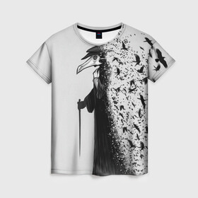 Женская футболка 3D с принтом Чумной доктор в Белгороде, 100% полиэфир ( синтетическое хлопкоподобное полотно) | прямой крой, круглый вырез горловины, длина до линии бедер | lord | plague | болезнь | вороны | доктор | маска | птицы | чумной