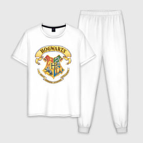 Мужская пижама хлопок с принтом Coat of Hogwarts в Белгороде, 100% хлопок | брюки и футболка прямого кроя, без карманов, на брюках мягкая резинка на поясе и по низу штанин
 | vdgerir | гарри поттер | гриффиндор | дамблдор | добби | слизерин | хогвартс