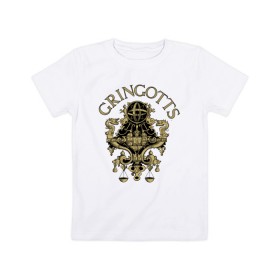 Детская футболка хлопок с принтом Coat of Gringotts в Белгороде, 100% хлопок | круглый вырез горловины, полуприлегающий силуэт, длина до линии бедер | vdgerir | гарри поттер | гринготс