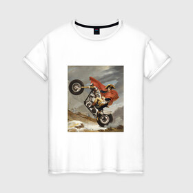 Женская футболка хлопок с принтом Байкер Наполеон в Белгороде, 100% хлопок | прямой крой, круглый вырез горловины, длина до линии бедер, слегка спущенное плечо | война | картина | мотоцикл | наполеон | подарок | стиль | стильно | хайп | харлей