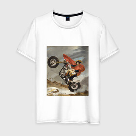 Мужская футболка хлопок с принтом Байкер Наполеон в Белгороде, 100% хлопок | прямой крой, круглый вырез горловины, длина до линии бедер, слегка спущенное плечо. | война | картина | мотоцикл | наполеон | подарок | стиль | стильно | хайп | харлей