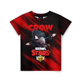 Детская футболка 3D с принтом BRAWL STARS CROW в Белгороде, 100% гипоаллергенный полиэфир | прямой крой, круглый вырез горловины, длина до линии бедер, чуть спущенное плечо, ткань немного тянется | Тематика изображения на принте: bibi | brawl stars | crow | el brown | leon | leon shark | max | sally leon | shark | stars | werewolf | акула | биби | ворон | леон | оборотень